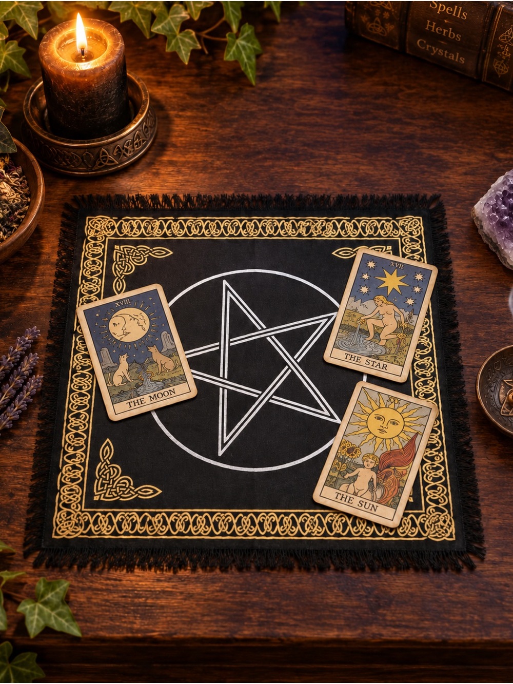 Pentagram Altar Cloth • Celtic Knot Witchy Tarot Ritual Decor 12x12